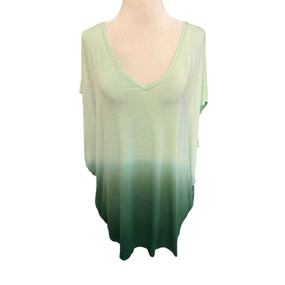 White House Black Market Green Ombre V-Neck Dolman Sleeve Tunic Top Size XL
